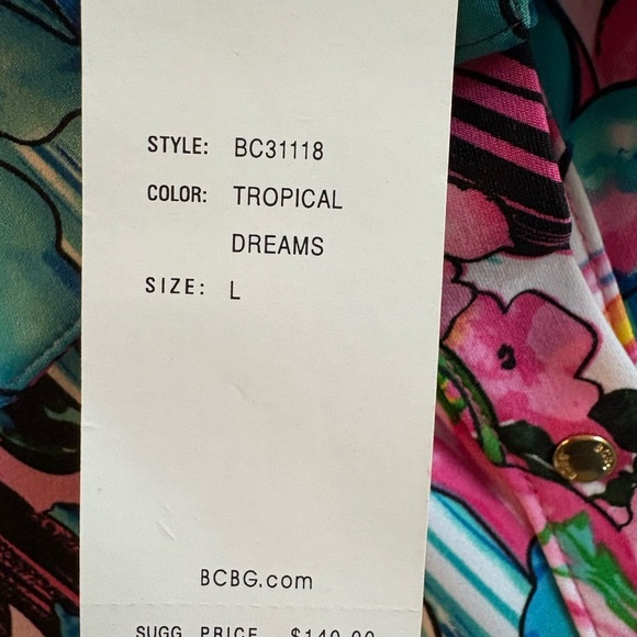 BCBG MAXAZARIA Vibrant Floral Long Sleeve Shirt LG - Picture 4 of 9